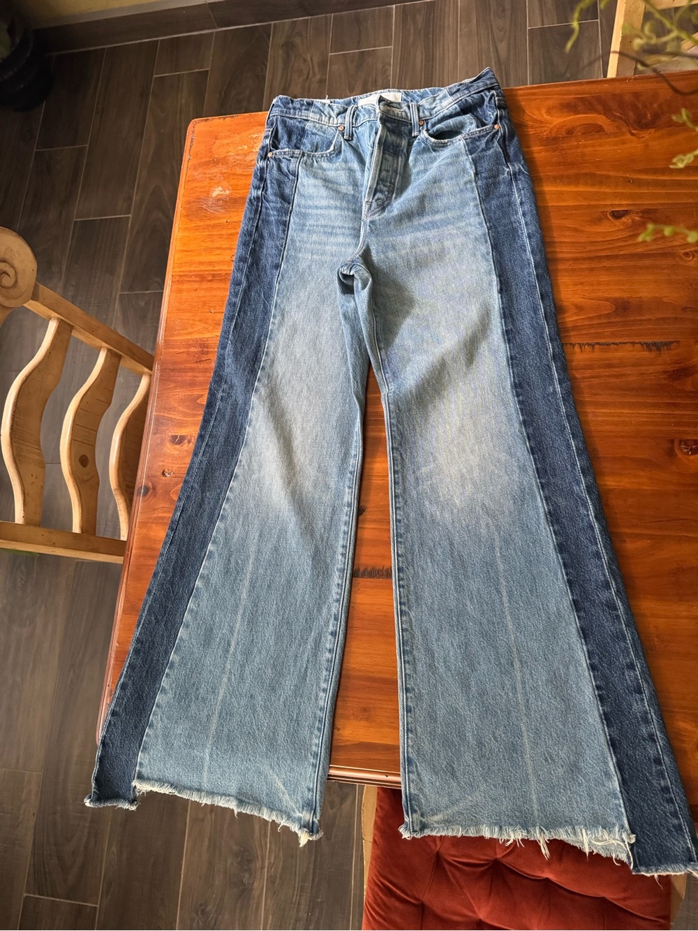 MOTHER Two-Tone Blue Wide Leg Jeans - Picture 7 of 10